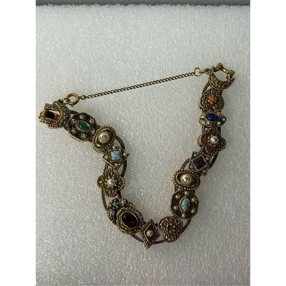 Vintage Gold Tone Slide Charm Bracelet 7.25” Long - Picture 7 of 8